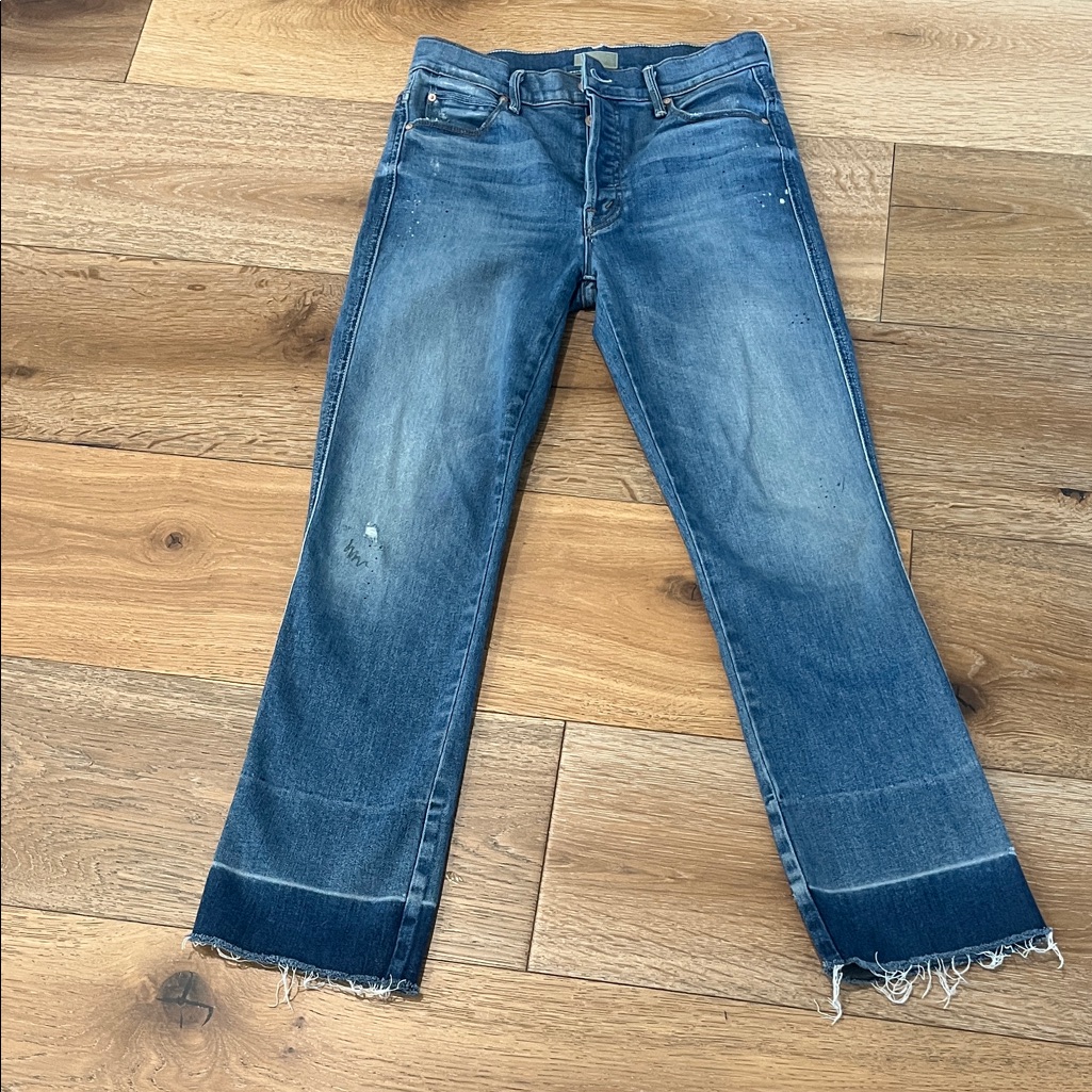 Women’s Mother Blue Distressed Straight-Leg Jeans